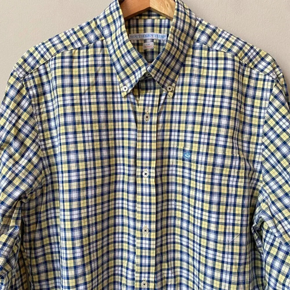 Southern Tide Men's Medium Long Sleeve Tailored Plaid Button Down Shirt Yellow - Picture 6 of 16